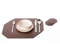 Nikalaz Lot de 4 Set de Table Octogonaux et 4 Desous de Verres, Set de Table 40 x 30 cm et sous-bock 10 x 10 cm, Cuir Recyclé