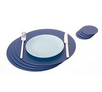 Nikalaz Lot de 4 Set de Table Rond et 4 desous de Verres, Set de Table 33 cm de diamètre et sous-bock 10 cm, Cuir Naturel recy leu)