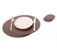 Nikalaz Lot de 4 Set de Table Rond et 4 Desous de Verres, Set de Table 33 cm de Diamètre et sous-bock 10 cm, Cuir Naturel Recyclé (Marron)