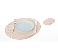 Nikalaz Lot de 4 Set de Table Rond et 4 Desous de Verres, Set de Table 33 cm de Diamètre et sous-bock 10 cm, Cuir Naturel Recy lanc crème)