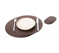 Nikalaz Lot de 4 Set de Table Rond et 4 desous de Verres, Set de Table 33 cm de diamètre et sous-bock 10 cm, Cuir Naturel recy rocko)