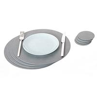Nikalaz Lot de 4 Set de Table Rond et 4 desous de Verres, Set de Table 33 cm de diamètre et sous-bock 10 cm, Cuir Naturel recy ris Sale)