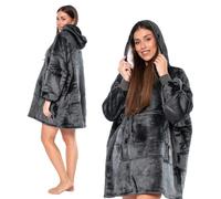 nikcorp - Plaid à Capuche - Couverture à Capuche pour Automne et Hiver - Plaid Oversize avec Manches - 2 Couches Chaudes, Taille Unique XXL, avec Grande Poche - Lisse - Noir