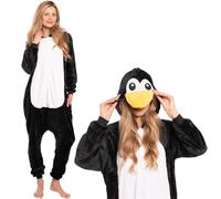 nikcorp - Pyjama pour Femmes et Enfants, Combinaison Pyjama pour Femmes, Costume Cosplay - en Matière Douce et Chaude - Tailles pour Enfants et Adultes - Pingouin, Noir, M