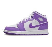 Nike Air Jordan 1 Mid (GS) Chaussures de Basketball pour garçon - Violet Venom - Blanc - 25,5 cm, Violet Venom Blanc, 25.5 cm