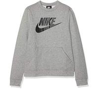 Nike B NSW LS Crew Club FLC HBR T-Shirt à Manches Longues Garçon, DK Grey Heather/(Black), FR : XS (Taille Fabricant : XS)
