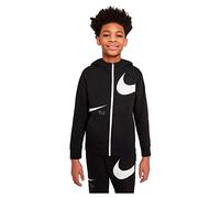 Nike B NSW Swoosh FLC FZ Sweatshirt Boys, Black/White, 14 Ans