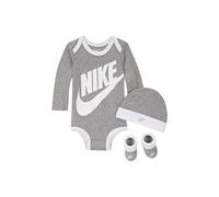 Nike Baby Long Sleeve Bodysuit, Hat and Booties 3 Piece Set (Dark Grey Heather(LN0134-042), 0-6 Months)