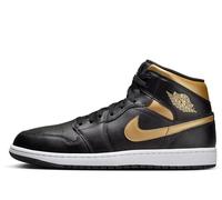 Nike Baskets Air Jordan 1 Mid pour homme, Noir/doré métallisé/blanc, 42.5 EU