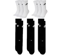 Nike DX5025 Lot de 6 paires de chaussettes de sport - Blanc/noir/multicolore - Sportswear Everyday Essential Crew Chaussettes 34/38/42/46/50 - Femme/Homme, Unisexe, Couleur : blanc noir, Taille :