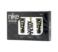 NIKE - Eau de Cologne Gold Edition 100 ml + Après-rasage 75 ml + Gel douche 75 ml, Coffret cadeau homme, Eau de toilette homme, Arôme d'agrumes épicé, Parfum frais, élégant et longue durée