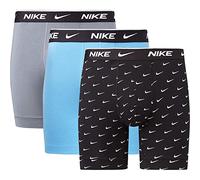 Nike Everyday Lot de 3 Boxers en Coton Stretch pour Homme - Imprimé Swoosh - Gris/Bleu uni - Taille M