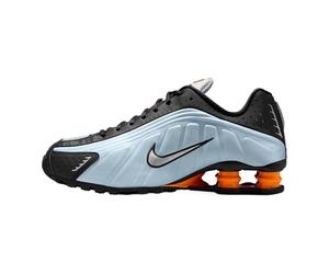 NIKE Femme Shox R4 Sneaker, Blue Tint Metallic Silver Total Orange, 40.5 EU