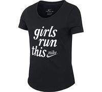 Nike G NSW Tee Scoop Girls Run This T-Shirt Fille, Black/GRAP Graphic 1, FR : L (Taille Fabricant : L)