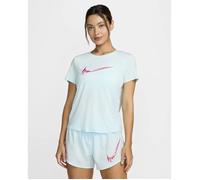 Nike T-Shirt One Swoosh Hybrid Dri-Fit SS pour Femme, Bleu Glacier/Rose Aster, Taille L