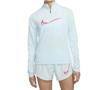 Nike Swoosh Dri-Fit T-Shirt à Manches Longues pour Femme, Fermeture éclair 1/4, Bleu Glacier/Rose Aster, Taille XL