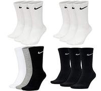 Nike SX4508 Lot de 12 paires de chaussettes pour homme et femme, conviennent au tennis, à la course, en blanc, noir et gris, 6 x blanc, 3 x gris, 3 x noir.