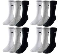 Nike SX4508 Lot de 12 paires de chaussettes pour homme et femme, conviennent au tennis, à la course, en blanc, noir et gris, Blanc/gris/noir.