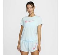 Nike T-Shirt One Swoosh Hybrid Dri-Fit SS pour Femme, Bleu Glacier/Rose Aster, Taille XS