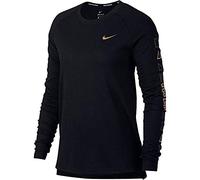 Nike Tailwind Flash Longsleeve Manches Longues pour Femme, Noir/doré métallique, L