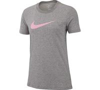 Nike W NK Dry Tee Dfc Crew T-Shirt Femme Carbon Heather/HTR/(Pink Rise) FR: S (Taille Fabricant: S)