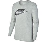Nike W NSW Tee Essntl Ls Icon FTR T-Shirt à Manches Longues Femme DK Grey Heather/(Black) FR: S (Taille Fabricant: S)