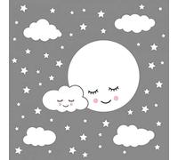 nikima Schönes für Kinder Lot de 162 stickers muraux en forme de pleine lune avec nuages et étoiles Blanc En 6 tailles Pour chambre de bébé, chambre d'enfant, décoration murale pour garçon et