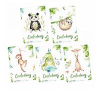 nikima Schönes für Kinder - Lot de 5 cartes d'invitation - crocodile, panda, paresseux, girafe, singe avec 5 enveloppes pour anniversaire, fille, garçon, invitation à une fête