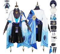 NIKKHO Bleu,L,Game Genshin Wanderer Cosplay Costume,Genshin Themed Wanderer Balladeer Halloween Full Set Maid Dress Kimono Cloak with Accessories,Game Character Wanderer Fancy Dress Uniform