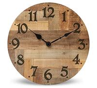 NIKKY HOME Grande Horloge Murale Ronde décorative en Bois, Marron, 30 x 4 x 30 cm