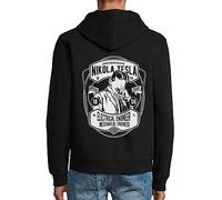 Nikola Tesla Veste à capuche en coton mélangé avec fermeture éclair et inventeur serbe américain Noir, Noir , M