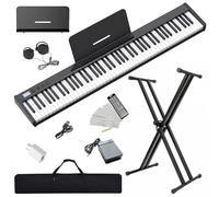 NikoMaku SWAN-S Clavier de piano numérique 88 touches semi-lesté compact portable pour débutants avec support, étui de transport, pédale de sustain, écouteurs, SWAN-S Noir
