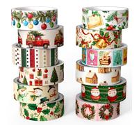 NIKOMIE Lot de 12 rouleaux de ruban adhésif Washi de Noël vintage avec dessin animé, ruban de masquage rétro pour fournitures de journal, journal indésirable, scrapbooking, loisirs créatifs, emballage