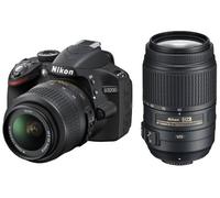 Nikon D3200 Appareil photo numérique Reflex 24.2 Kit + Objectif 18-55 mm VR + Objectif 55-300 mm VR Noir