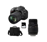 Nikon D5300 + 18-105 VR + SIGMA 70-300 DG MACRO + SD 4GB Kit d'appareil-photo SLR 24,2 MP CMOS 6000 x 4000 pixels Noir - Appareils photos numériques (24,2 MP, 6000 x 4000 pixels, CMOS, Full HD, 480 g, Noir)