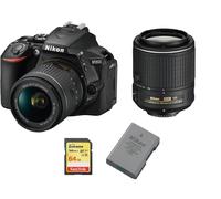 NIKON D5600 reflex 24.2 mpix KIT AF-P 18-55MM VR + Objectif AF-S 55-200MM ED VR II DX + 64GB SD card + EN-EL14A