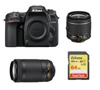NIKON D7500 reflex 20.9 mpix KIT AF-P 18-55MM F3.5-5.6G VR + objectif AF-P 70-300MM F4.5-6.3 ED VR DX + 64GB SD card