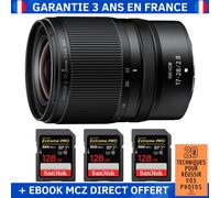 Nikon Z 17-28mm f/2.8 + 3 SanDisk 128GB Extreme PRO UHS-II SDXC 300 MB/s + Ebook '20 Techniques pour Réussir vos Photos' - Objectif Nikon Z