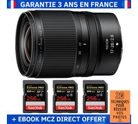 Nikon Z 17-28mm f/2.8 + 3 SanDisk 256GB Extreme PRO UHS-II SDXC 300 MB/s + Ebook '20 Techniques pour Réussir vos Photos' - Objectif Nikon Z