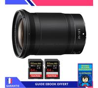 Nikon Z 20mm f/1.8 S + 2 SanDisk 64GB UHS-II 300 MB/s + Ebook 'Devenez Un Super Photographe' - Objectif Nikon Z pour Nikon Hybride