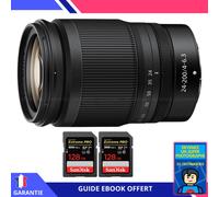 Nikon Z 24-200mm f/4-6.3 VR + 2 SanDisk 128GB UHS-II 300 MB/s + Ebook 'Devenez Un Super Photographe' - Objectif Nikon Z pour Nikon Hybride