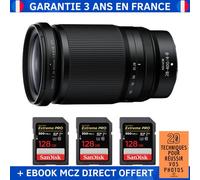 Nikon Z 28-400mm f/4-8 VR + 3 SanDisk 128GB Extreme PRO UHS-II SDXC 300 MB/s + Ebook '20 Techniques pour Réussir vos Photos' - Objectif Nikon Z