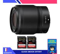 Nikon Z 50mm f/1.8 S + 2 SanDisk 128GB UHS-II 300 MB/s + Ebook 'Devenez Un Super Photographe' - Objectif Nikon Z pour Nikon Hybride