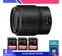 Nikon Z 50mm f/1.8 S + 3 SanDisk 32GB UHS-II 300 MB/s + Ebook 'Devenez Un Super Photographe' - Objectif Nikon Z pour Nikon Hybride