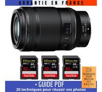 Nikon Z MC 105mm f/2.8 VR S Macro + 3 SanDisk 32GB UHS-II 300 MB/s + Guide PDF 20 techniques pour réussir vos photos