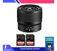Nikon Z MC 50mm f/2.8 Macro + 2 SanDisk 128GB UHS-II 300 MB/s + Ebook 'Devenez Un Super Photographe' - Objectif Nikon Z pour Nikon Hybride