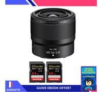 Nikon Z MC 50mm f/2.8 Macro + 2 SanDisk 64GB UHS-II 300 MB/s + Ebook 'Devenez Un Super Photographe' - Objectif Nikon Z pour Nikon Hybride