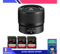 Nikon Z MC 50mm f/2.8 Macro + 3 SanDisk 128GB UHS-II 300 MB/s + Ebook 'Devenez Un Super Photographe' - Objectif Nikon Z pour Nikon Hybride