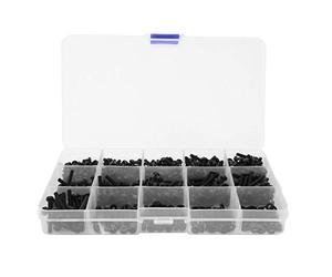 Nikou 600 Pièces M3 Vis Nylon Kit de Boulons Écrou, Hex Vis Boulon Ecrou Rondelle Kit D'assortiment, 5~25mm d'écrou de Rondelle Cruciforme à Tête Cylindrique (Noir)