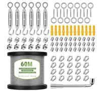 Nikou 94PCS Cable Acier 2mm, 60M Tendeur Cable Inox Fil de Jardin Serrage